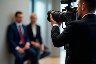 Business professionals filming a corporate interview