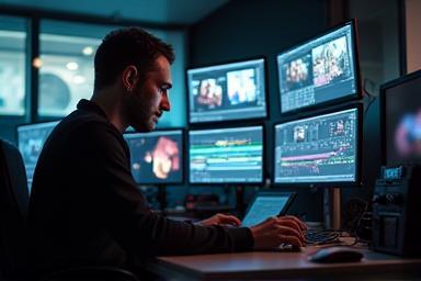 Video editor working on a computer